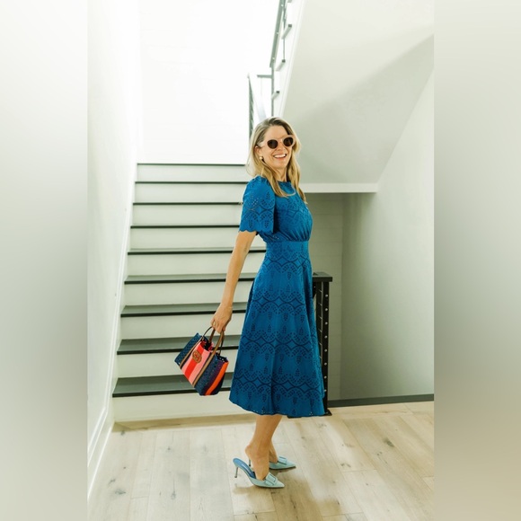 Sézane Ladya Embroidered Midi Dress in Vibrant Blue FR 44/ US 12 - Picture 11 of 13